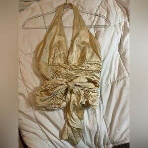 Y2K Laundry by Shelli Segal silk Gold Ruched Halter top